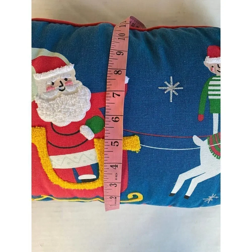 Santa Pillow Holiday Decor Christmas Blue Red Reindeer -- 18
